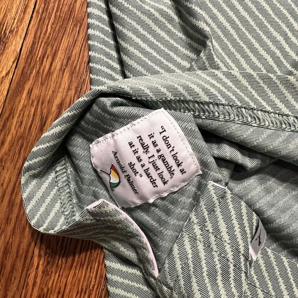 Puma Golf Arnold Palmer Polo Size Men's Large Green Striped Umbrella Polyester - Picture 6 of 11